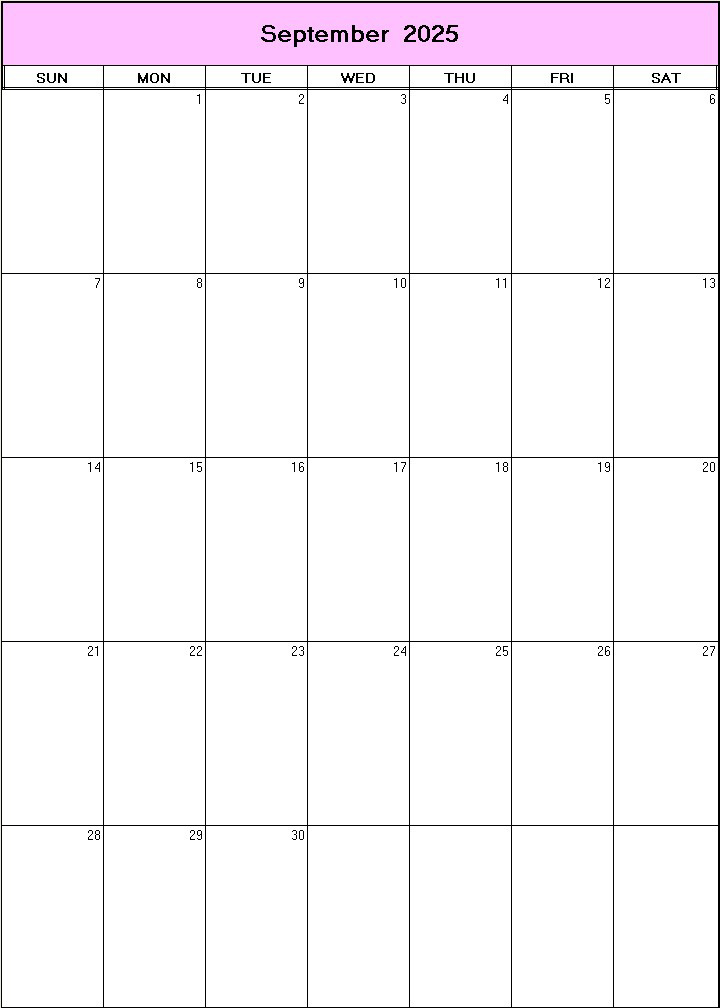 printable blank calendar image for September 2025