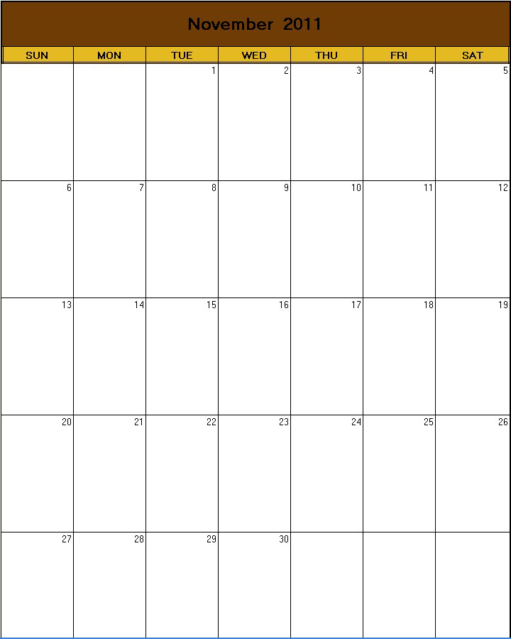 printable blank calendar image for Thanks 2011