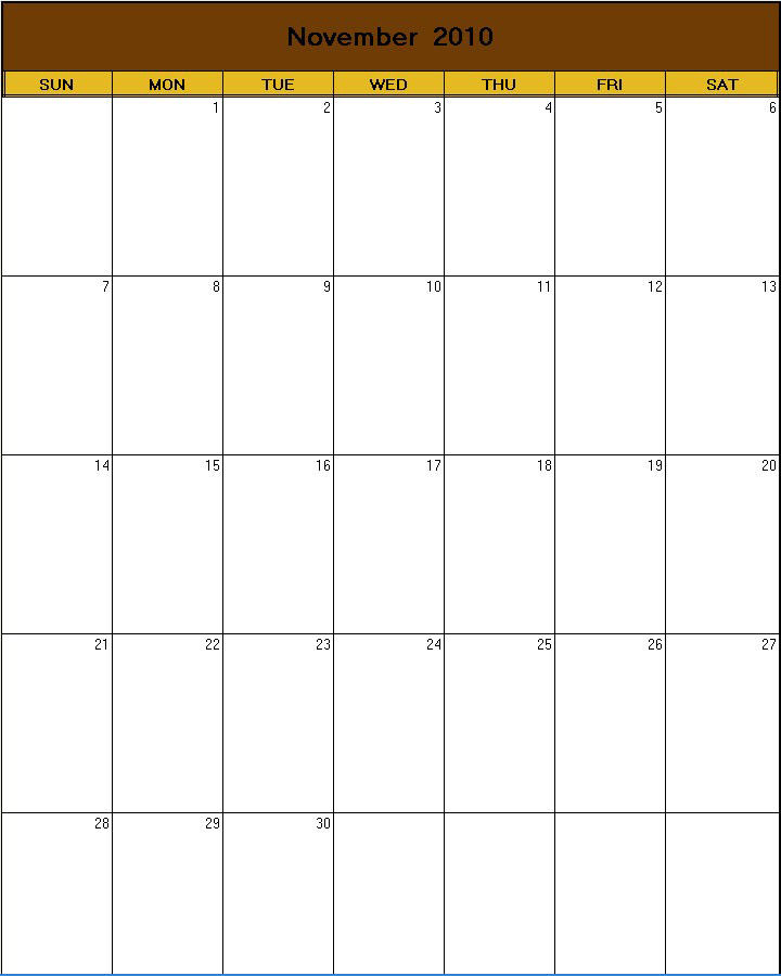 printable blank calendar image for Thanks 2010