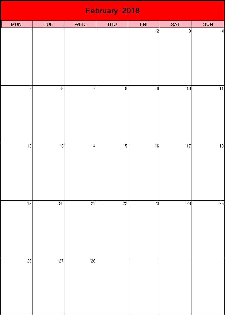 printable blank calendar image for Valentine 2018